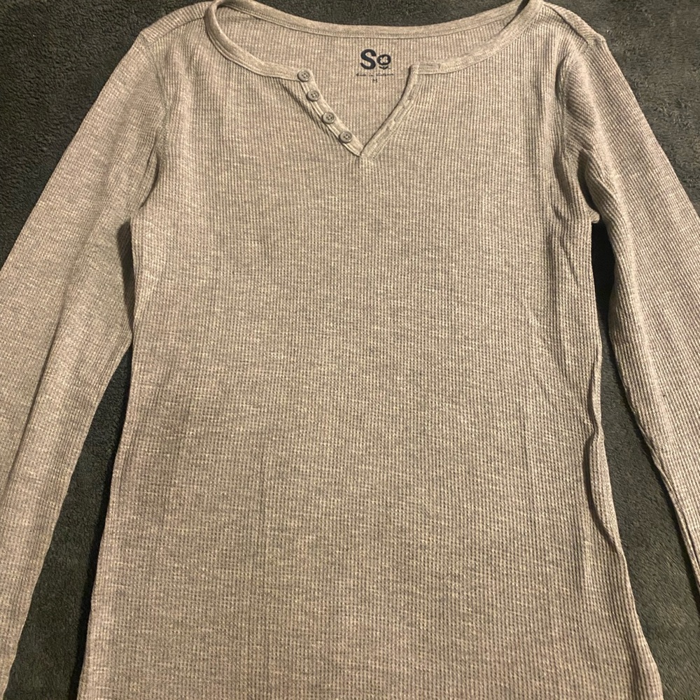 SO Textured Gray Buttoned Top